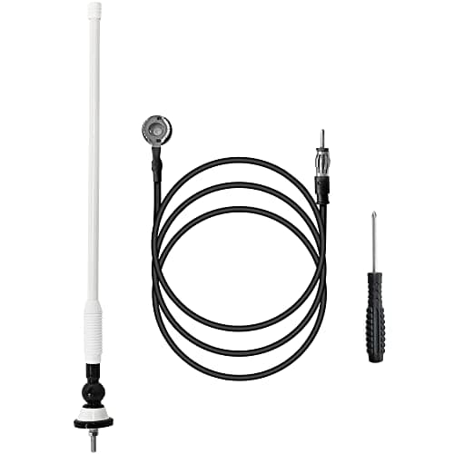 Anina 16 Inch Marine Trailer RV Radio Antenna Rubber Flexible Aerial Mast for Car Truck Boat ATV UTV Caravan Motorhome Motorcycle Radio FM/AM Reception Top Or Side Mount Rubber Antenna (White)