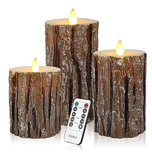 Vinkor Flameless Candles Battery Operated Candles Real Wax Pillar LED Candles with 10Key Remote and Cycling 24 Hours Timer Birch Effect 4 5 6