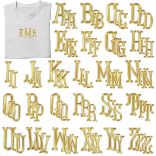 Suncalla 78 Pieces Iron on Letters Patches Alphabet Embroidered Patches a to Z Fishtail Shaped Letters for DIY Accessories Clothes Dress Hat Socks TShirt 197 InchGold197 Inch