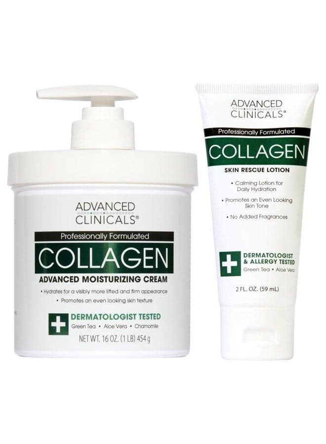 Collagen Body Butter Moisturizer & Face Cream | Dry Skin Rescue Collagen Lotion | Skin Tightening Cream & Firming Lotion | Body Skin Care Products, 16Oz + 2Oz Travel Size