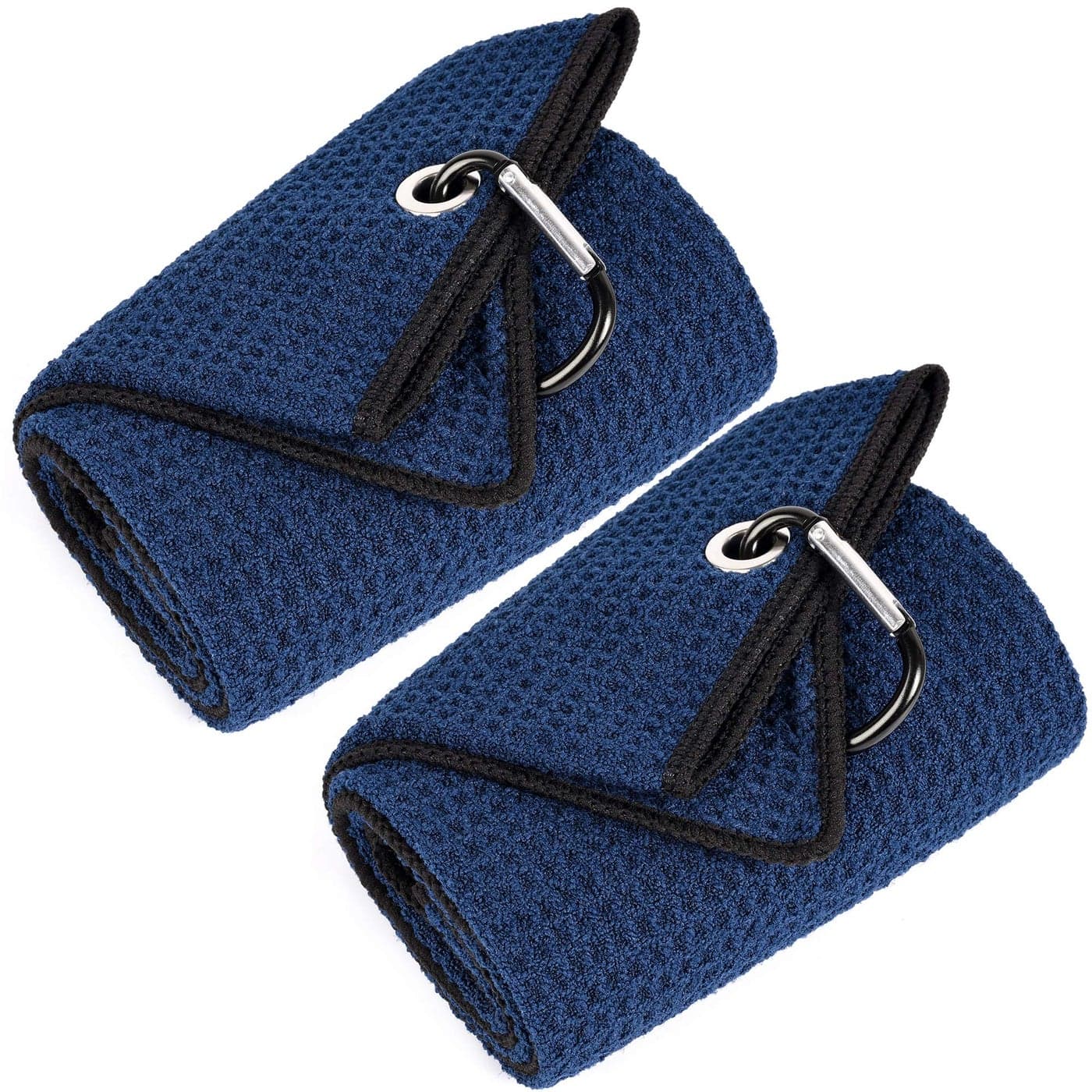 Mile High Life Trifold Golf Towel Premium Microfiber Fabric Waffle Pattern with Heavy Duty Carabiner Clip Golf Towel for Men and Women 2 Pack Navy