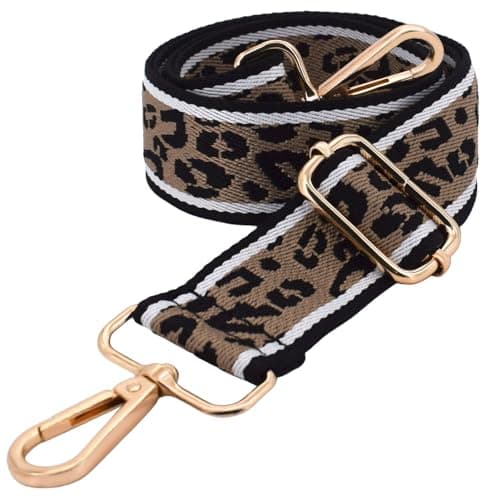 ROYGBCP Wide Leopard Purse Strap Replacement - Wide Adjustable Crossbody Shoulder Belt Handbag Strap with Gold Metal Buckle