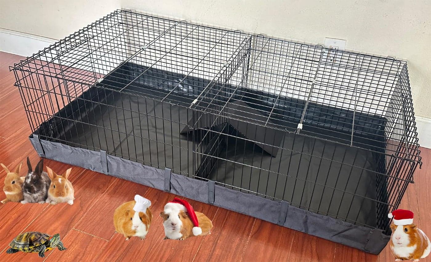 47" X-Large Sturdy Home for Guinea Pig Habitat Hamster Critters Turtle Dwarf Bunny Enclosure Hinged TOP Cover Panel Center Divider Access Door Ramp Mouse Mice Playpen Washable PVC Canvas Bottom