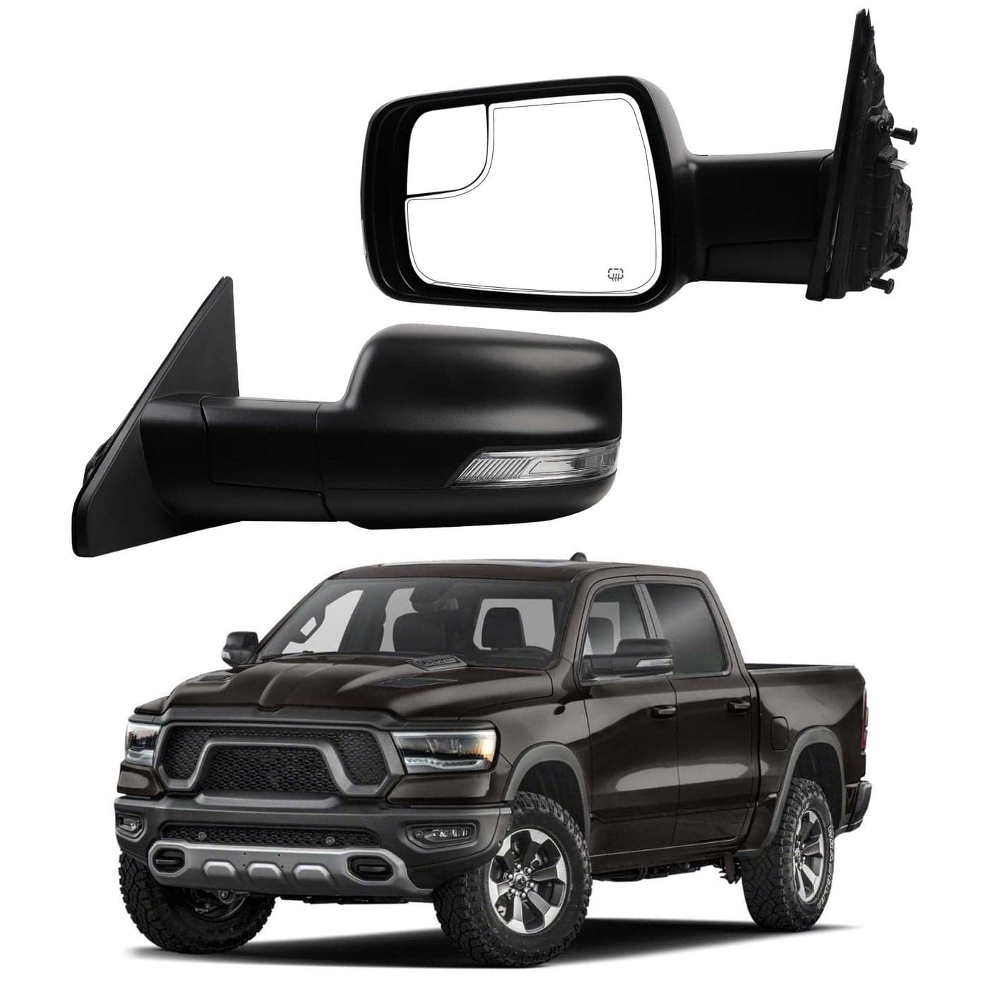 Dasbecan Left Driver Side Mirror Compatible with 20192024 Ram 1500 Rearview Mirror with Temp SensorHeated GlassSignal LightPuddle LightPower FoldingBlack Texture Cover 14pins