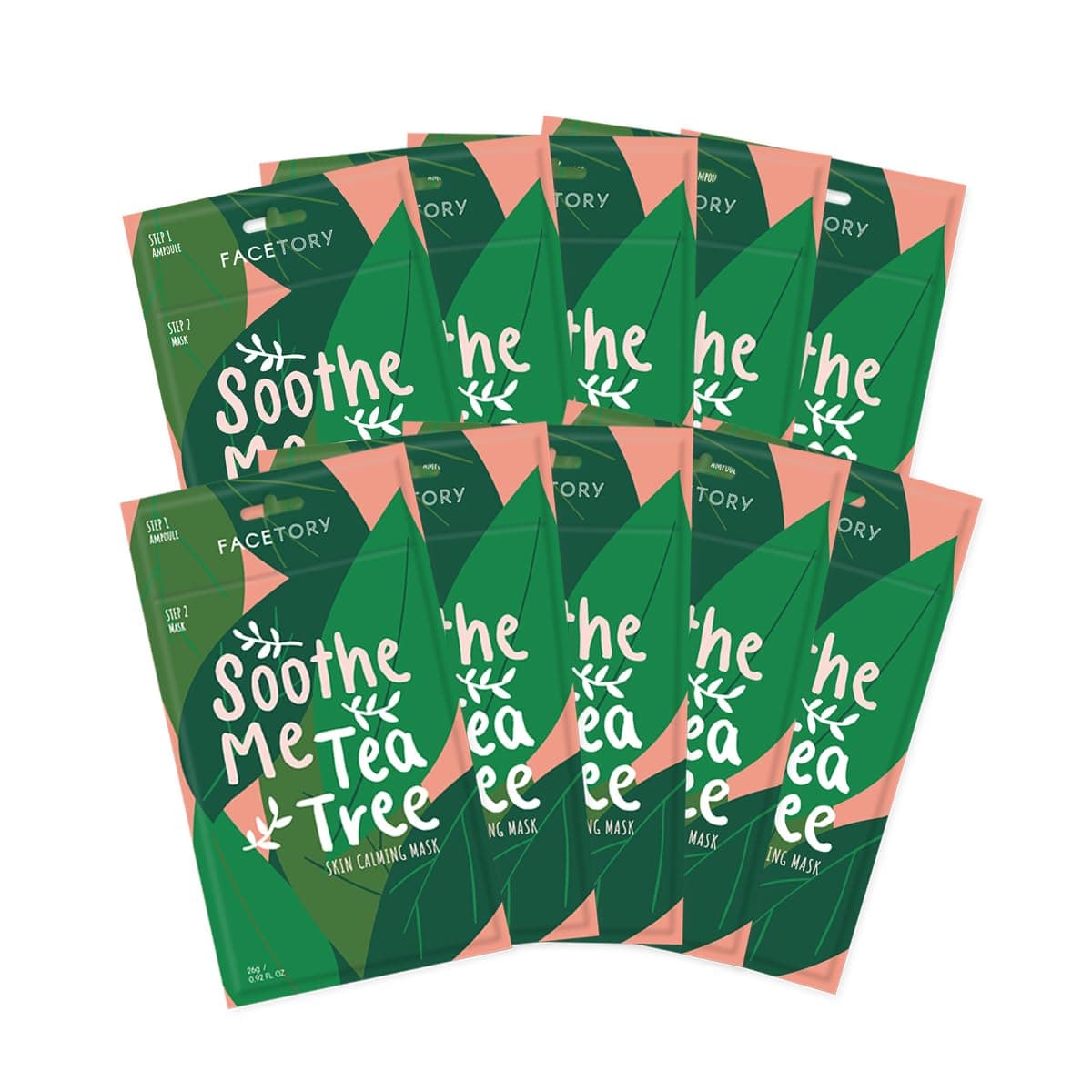 FACETORY K Beauty Face Mask Skin Care Soothe Me Tea Tree 2Step Sheet Mask with Tea Tree Extract Chamomile Soothing Ampoule Skin Calming Acne Clearing 10 Pack