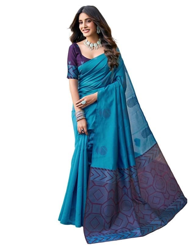 SIRIL Women's Banarasi Silk Jacquard Saree With Unstiched Blouse Piece (3697S121_Teal Blue)
