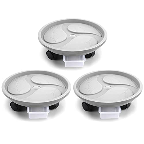 Looca Plant Caddy with Wheels and Drainage Tray, 13”Rolling Plant Stand Flower Pot Mover, Planter Caddies Round Plant Dolly for Heavy Duty Planter, 3 Pack, Bearing 120 lbs (Grey)
