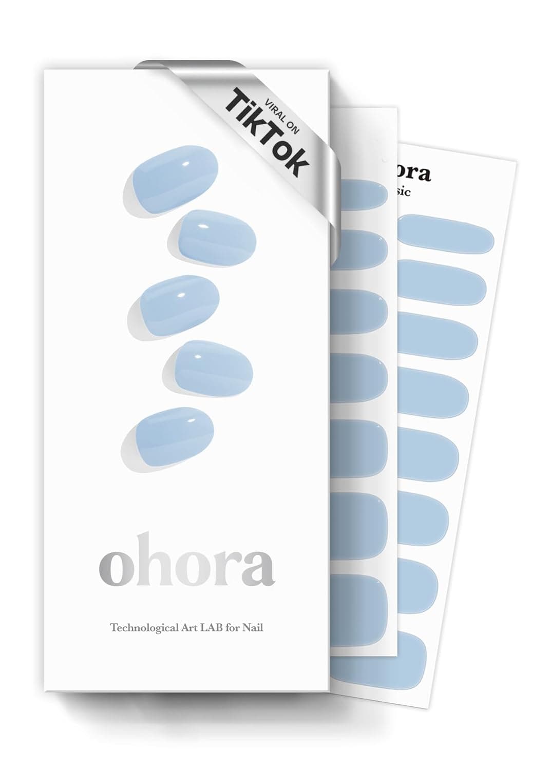 ohora Semi Cured Gel Nail Strips N Cream Sky Blue Solid Works with Any UVLED Lamps SalonQuality Long Lasting Easy to Apply Remove Includes 2 Prep Pads Nail File Wooden Stick