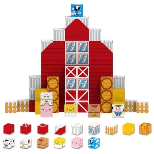 Allenjoy 80PCS Fall Autumn Farm Theme Magnetic Blocks STEM Educational Magnet Building Set for Kids Ages 3 Creative Birthday
