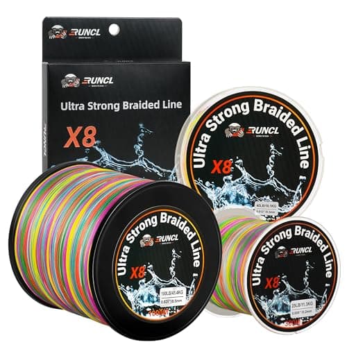 RUNCL Braided Fishing Line, 8 Strand Abrasion Resistant Fishing Line Braid, Super Durable, Smooth Casting, Zero Stretch, Smaller Diameter, Hi Vis, 328-1093 Yards, 12-100LB(12LB,1093yds)