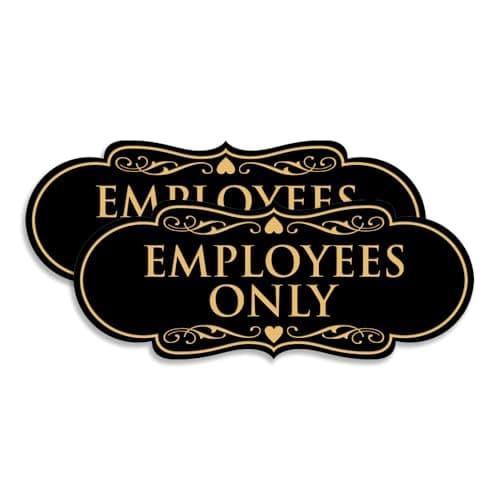 Designer EMPLOYEES ONLY Sign | Easy Installation | Office or Business Signs | Workplace Safety - Black/Gold - Small (2 Pack)
