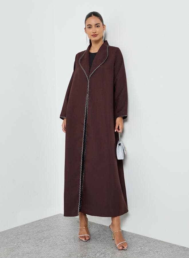 Brown Embroidered Trim A-Line Abaya