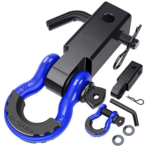 AUTOBOTS Shackle Hitch Receiver 2", 45,000 Lbs Break Strength Heavy Duty Receiver with 5/8" Screw Pin, 3/4" D Ring Shackles, Towing Accessories for Vehicle Recovery Off-Road, Blue&Black