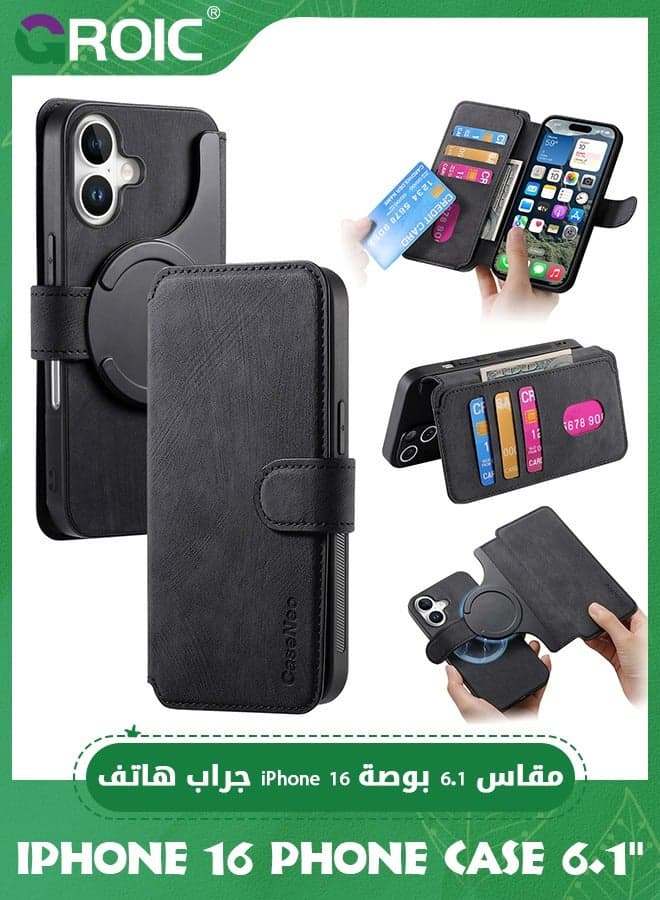 iPhone 16 Case,Magnetic Magsafe case for iPhone 16, iPhone 16 Wallet Case with Card Holder,iPhone 16 Phone Cover,iPhone 16 Phone Shell,Leather Flip Folio Case for iPhone 16 6.1''