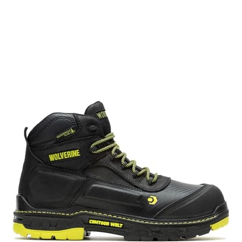 Wolverine Men's Overpass 6" Mid Composite Toe Waterproof Work Boot Construction, Black/Lime, 9