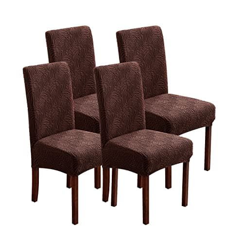 YUEANG Dining Chair Covers, Chair Covers for Dining Room Stretch Parsons Chair Slipcover, for Dining Room Kitchen Chair Protector Cover, Removable, Washable (Chocolate, 4 Pack)