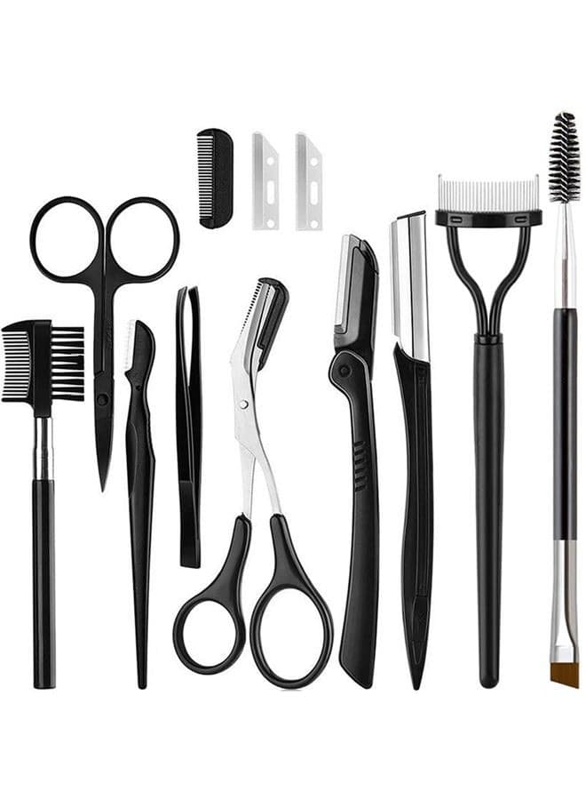 9 in 1 Eyebrow Kit, Face Razors, Facial Trimmer Shaver, Eyelash Comb, Angled Brush, Grooming Scissors, Tweezers for Women