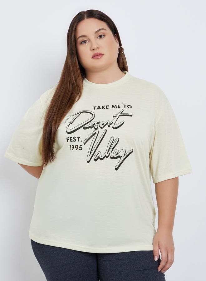 Styli Plus Size Yellow Graphic Print T-Shirt