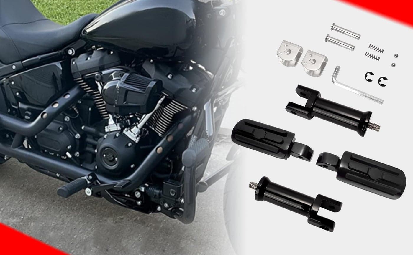 WOWTK Passenger Footpegs with support mounting Kit for Harley Softail 20182025 Deluxe Fat Boy Heritage Sport Glide Softail Slim Street Bob Breakout modelsGloss Black
