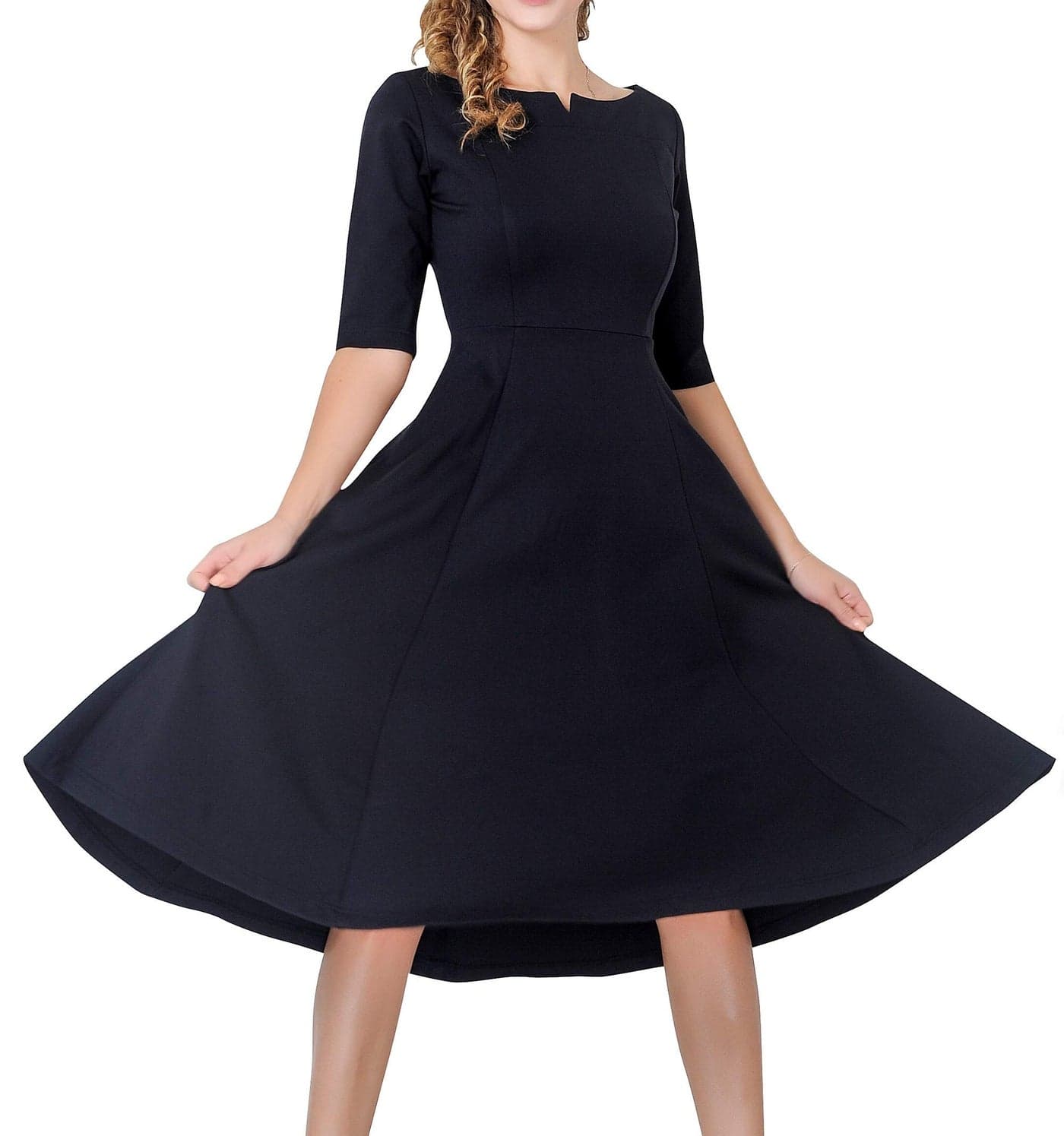 Marycrafts Women's Fit Flare Tea Midi Dress for Office Business Work 8 Black