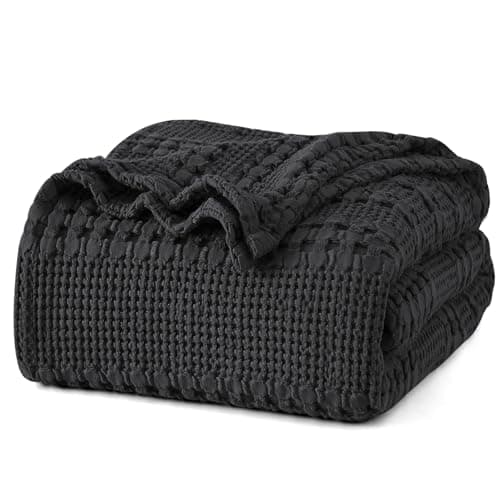 PHF 100 Cotton Waffle Weave Blanket Queen Size for Bed Soft Lightweight Breathable for Spring and Summer AllSeason Comfort Luxury Aesthetic Blanket for Home Decor 90x90 Black