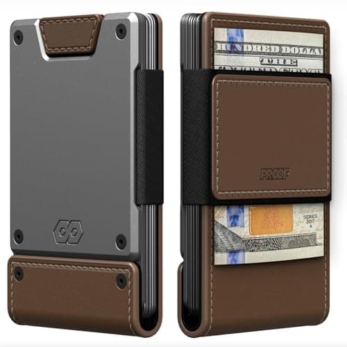 PROOF Wallet | Slim Minimalist Wallets for Men | Leather & Metal | RFID Wallet | Front/Back Pocket | Gift Box | Veteran Owned (Legacy (Full Grain Brown Leather | Satin Gun Metal))