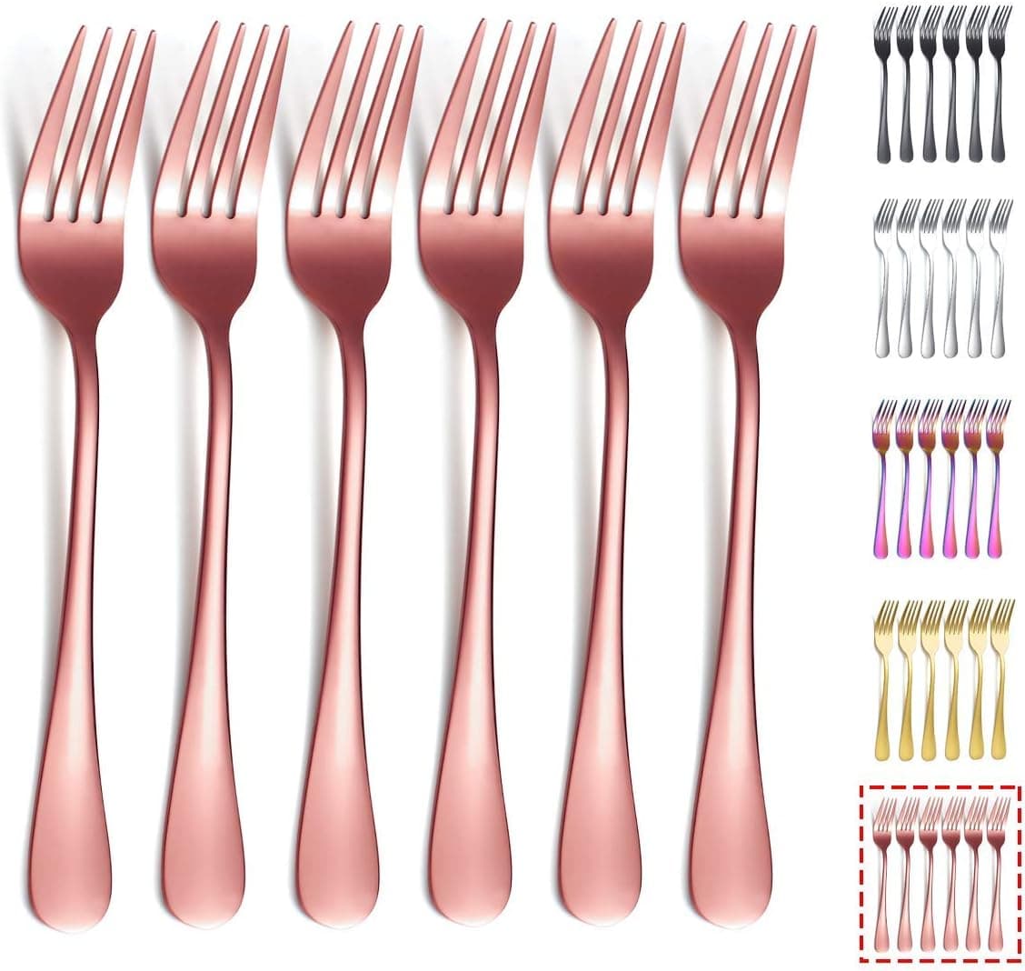 Kyraton Rose Gold Dinner Fork 6 Pieces Stainless Steel 817 Inch Forks Rose Gold Titanium Plating Silverware Copper Forks Set of 6