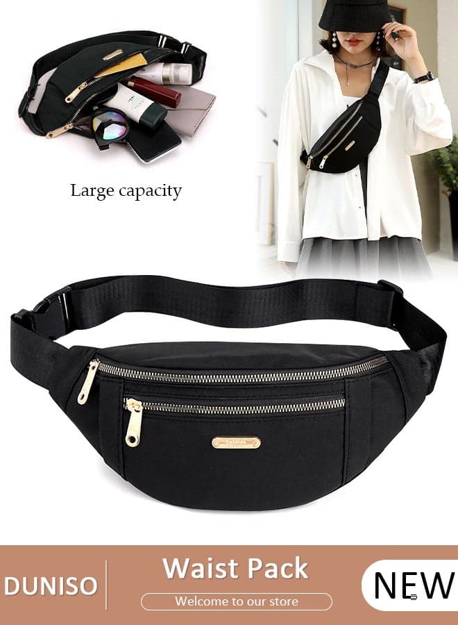 Waist Pack for Men and Women Crossbody Waist Bag Pack Belt Bag Wallet for Travel Walking Running Hiking Cycling Outdoor Sports Easy Carry Any Phone Black
