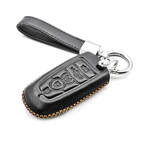MECHCOS Fit for Ford Bronco Edge Escape Expedition Explorer F150 F150 Lightning F250 F350 Super Duty Mustang Lincoln Nautilus Navigator Aviator Leather Key Fob Cover Case Accessories Black