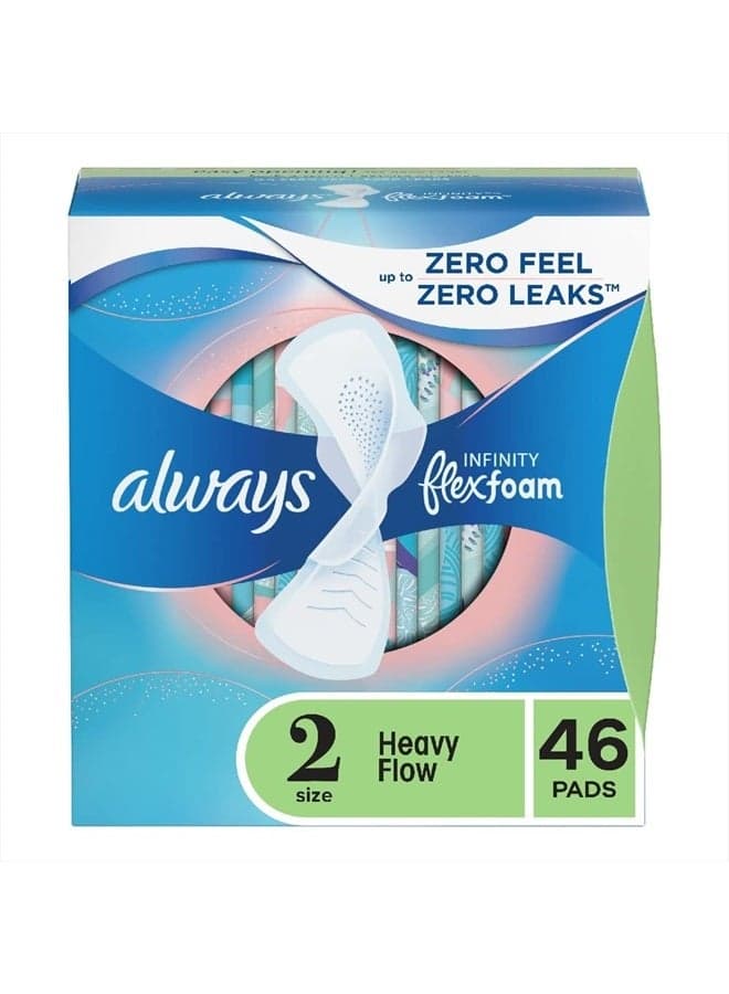 Infinity Feminine Pads for Women, Size 2 Regular, with wings, unscented, 46 Count