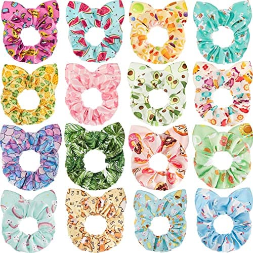 16 Pieces Cute Hair Scrunchies Kawaii Colorful Cute Unicorn Rainbow Mermaid Dog Printing Scrunchy Ponytail Holder Hair Ties Accessories for Women and Girls(Lovely Style)