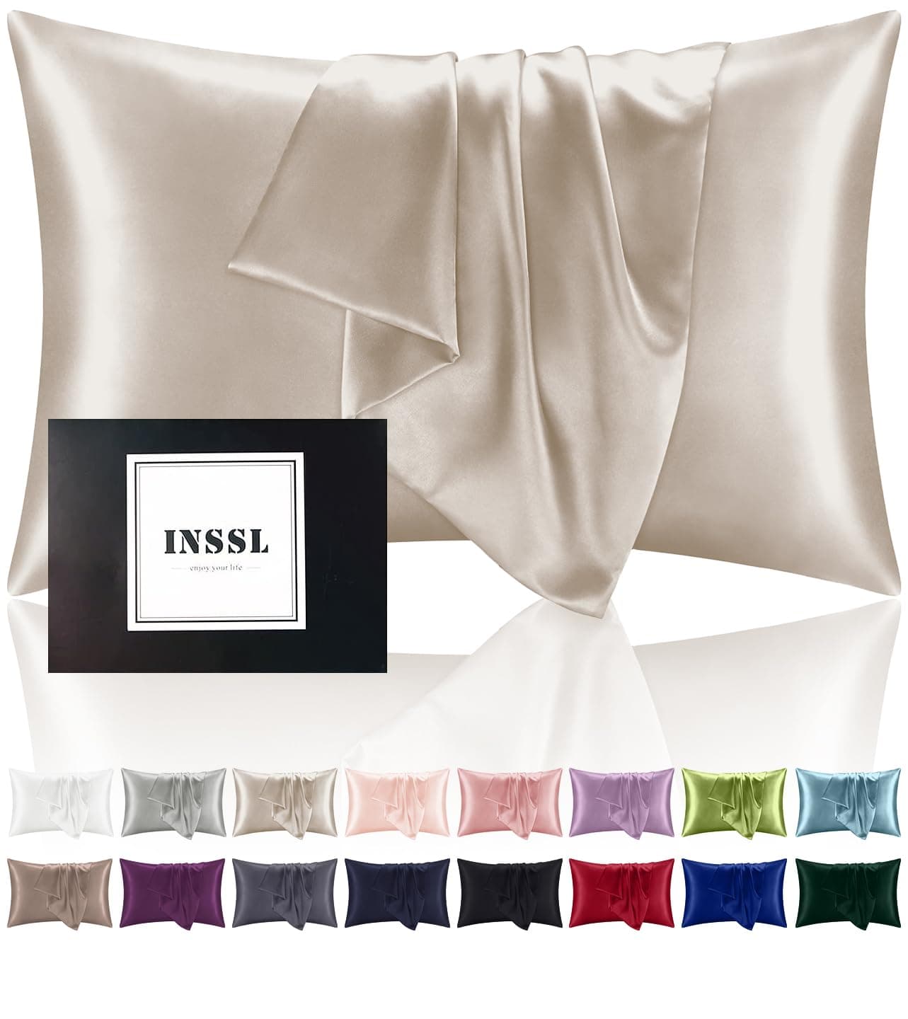 INSSL Silk Pillowcase for Women, Mulberry Silk Pillowcase for Hair and Skin and Stay Comfortable and Breathable During Sleep (Standard, Taupe)
