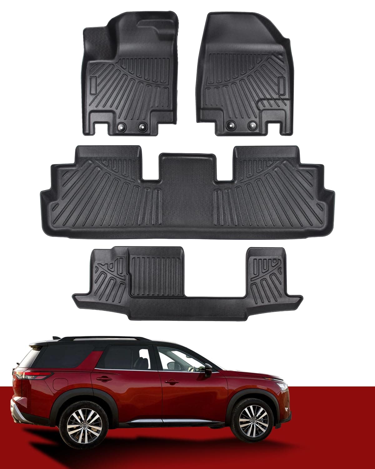 SHINJEW Floor Mats Compatible with 20222024 2025 Nissan Pathfinder 8 PassengerInfiniti QX60 7 PassengerAll Weather TPE Car Floor Liners Fit for Nissan Pathfinder Accessories3 Row