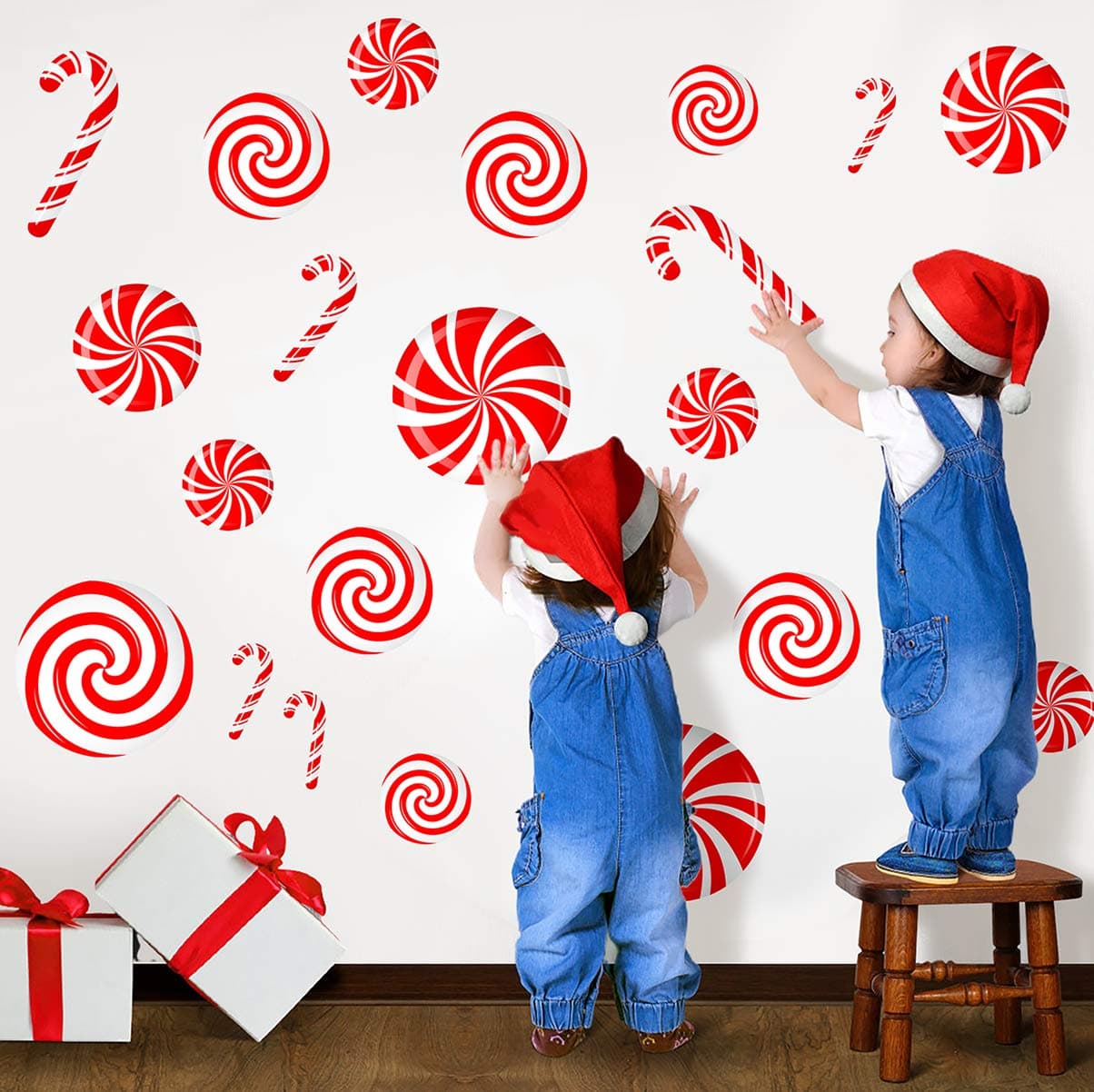 CIOEY Peppermint Floor Decals 24 Pieces Large Stickers for Christmas Candy Land Party Decorations Store Decor Floor Windows Walls Winter Holiday Decoration Supplies Red and White