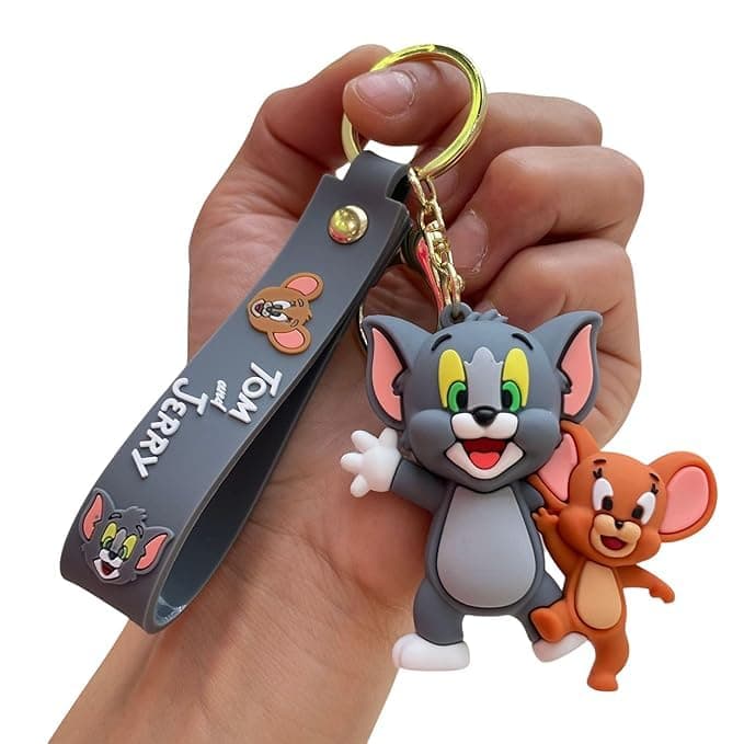 Unyks Star Cartoon Keychains for Girls & Boys – Cute Silicone Keyring Accessories for Kids, Fun Charms for Backpack, Purse, Car – Kawaii Key Holder Gift for Birthday (Tom With Jerry)