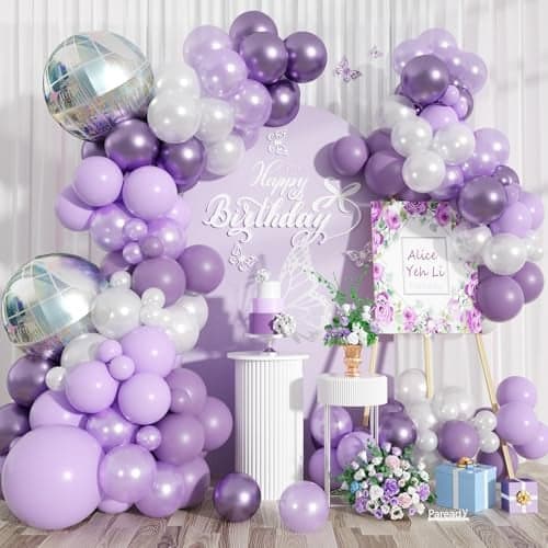 Purple Balloon Arch Kit 120pcs Purple Balloon Garland Kit With Disco Ball Foil Balloons Metallic Purple Pearl White Different Sizes For Birthday Wedding Baby Shower Party Bachelorette Decorations
