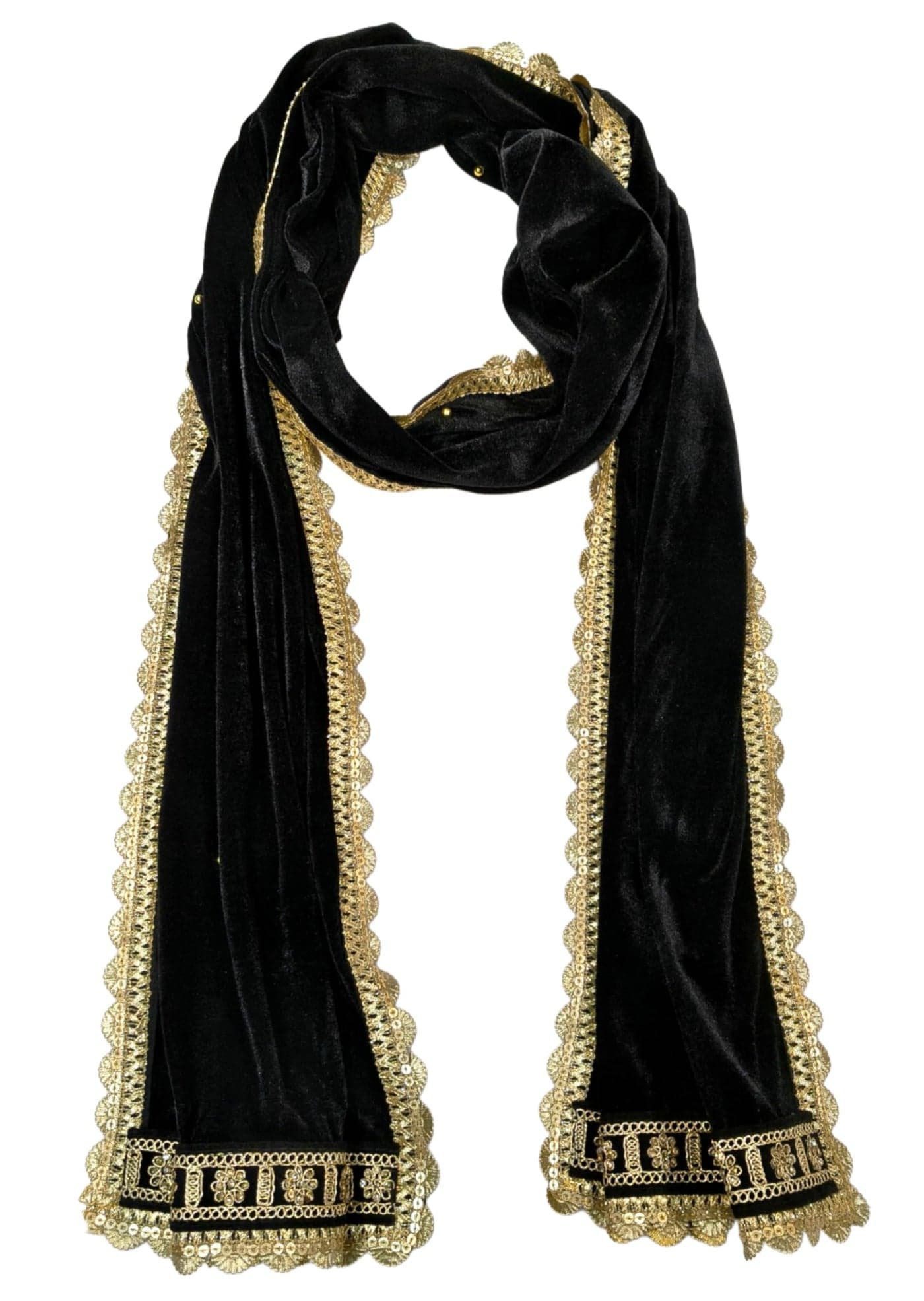Navti Creations Men's Narrow Stole Dupatta With Zarkan Stone Border in velvet for Kurta/Sherwani/Achkan/Suit (length-2.25m, Width -37cm) (Black, 2.25m)