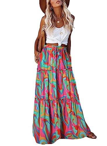 EARKOHA Womens Casual High Waist Tie Paisley Print Long Maxi Skirt with Pockets Multicolor L