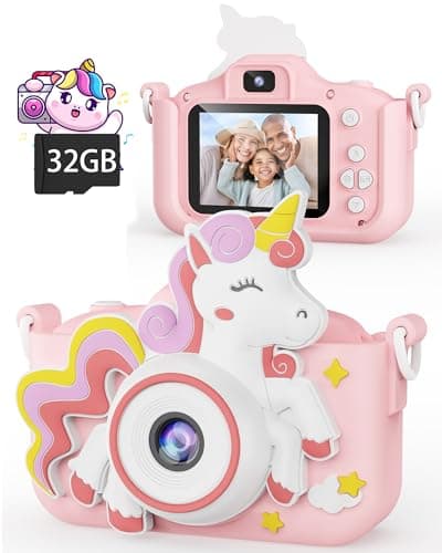 Kikapabi Unicorn Kids Camera Toys for Girls Boys Age 38 Christmas Birthday Gifts for Girls Age 3 4 5 6 7 8 Digital Camera with Silicon Cute Cover for Kids Toddler Camera for Kids with 32G SD Card