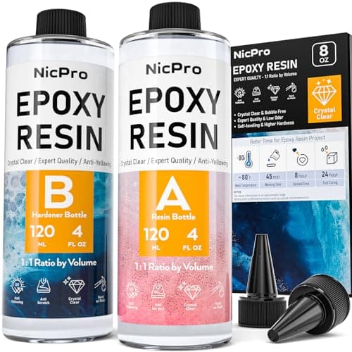 Nicpro 8 Ounce Crystal Clear Epoxy Resin Kit Food Safe DIY Starter Epoxy Resin for Art Craft Canvas Painting Molds Pigment Jewelry Making Resin Coating and Casting