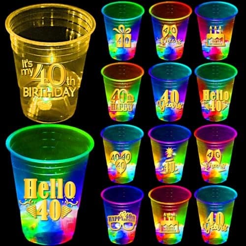 mishunyus 40th Birthday Party Cups 24 Pack Plastic Drinking Cups with Gold Foil Prints Table Decorations Centerpiece Supplies for 40 Year Old Anniversary 16 oz