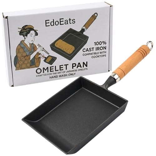 EdoEats Cast Iron Tamagoyaki Pan – Japanese Rolled Omelette Skillet, Pre-Seasoned, Natural Nonstick, Works on All Stovetops incl. Induction