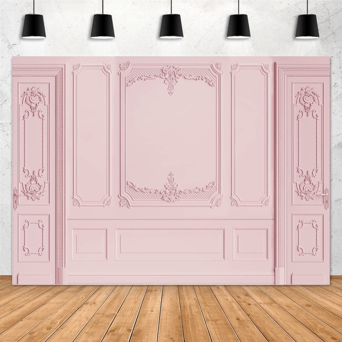 Aperturee 7x5ft Vintage Room Inside Backdrop Light Pink Empty Room Classic Interior Wedding European Frame Modern House French Castle Cementery Wall Photography Background Photo Studio Props