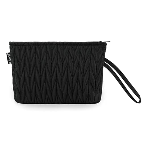 Gloppie Black Makeup Bag Small Cosmetic Bag for Purse Puffy Padded Makeup Pouch Wristlet Pouch Teacher Gifts for Women
