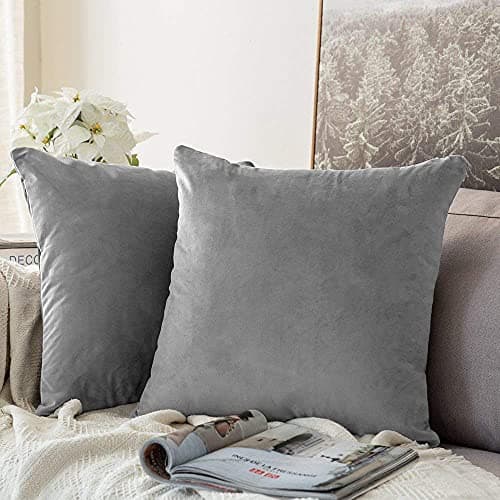 Khooti Velvet Cushion Cover, 18x18 | Light Grey | Pack of 2 | Solid Plain Soft & Smooth, Decorative Cushion Covers for Living Room, Bedroom, Couches, Chairs, Sofas, Beds & Home Decor