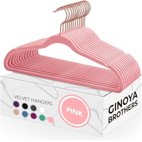 Ginoya brothers Velvet Hangers,Non Slip Notched with Rose Gold Hook Coat/Suit Hangers,Space Saving 360 Degree Swivel Hook Clothes Hangers Wardrobe Hanger. (Peach, 50)