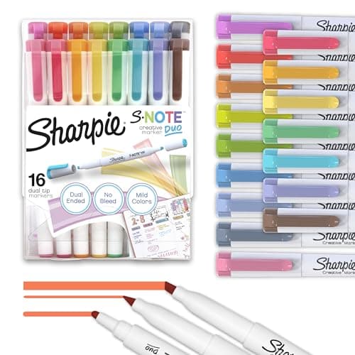 Sharpie SNote Duo DualTip Creative Highlighters Assorted Mild Colors No Bleed Fine and Chisel Tips Includes StandUp Easel 16 Count