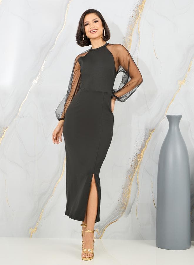 Sheer Sleeve Midi Dress — XL