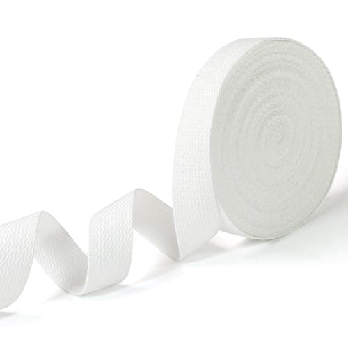 PQZKLDP 1 Inch x 10Yards White Cotton Webbing for Bag Handles & Crafts - Soft, Durable, Weave Webbing for Cloth Tote Bag Straps Making, DIY Crafts Decoration