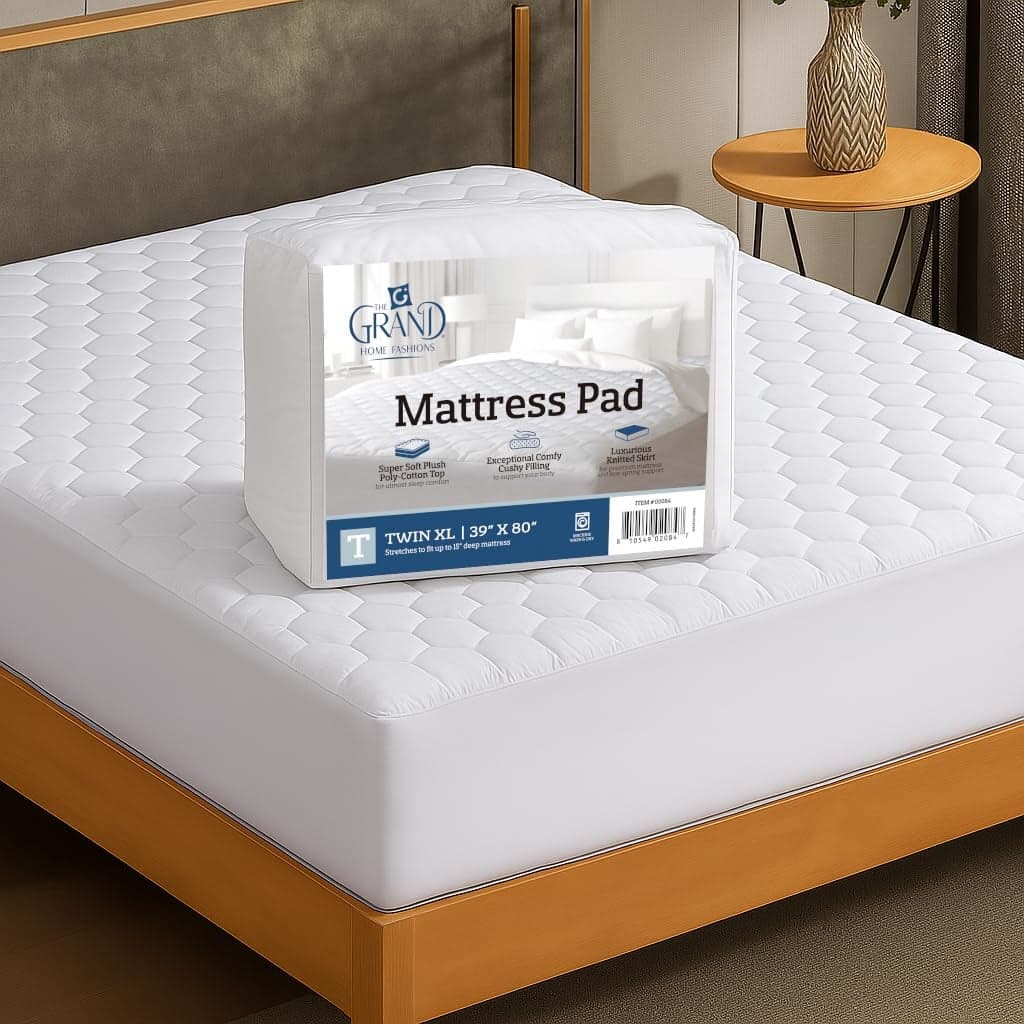 The Grand Hotel Collection Twin XL Size Mattress Pad Thin Lightweight and Breathable Mattress Pad Ideal for Hot Sleepers Plush Mattresses Deep Pocket Fits up to 15 Easy to Wash 39 X 80